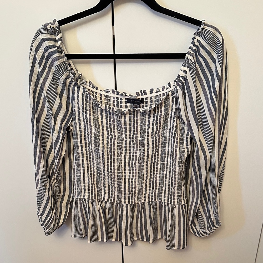 American Eagle Outfitters Navy and White Striped Blouse